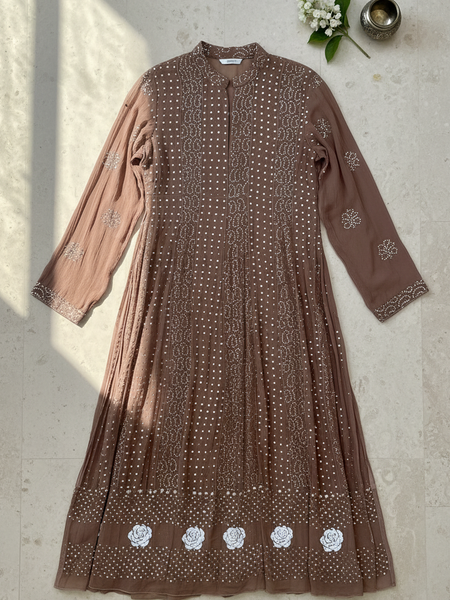 Brown Semistitched Georgette Mukaish Anarkali With Dupatta