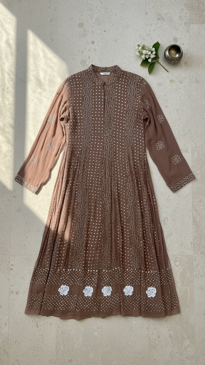 Brown Semistitched Georgette Mukaish Anarkali With Dupatta