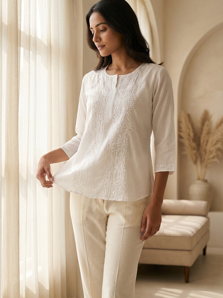 Light Blue Muslin Top - Shirt