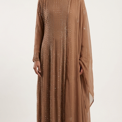 Brown Semistitched Georgette Mukaish Anarkali With Dupatta
