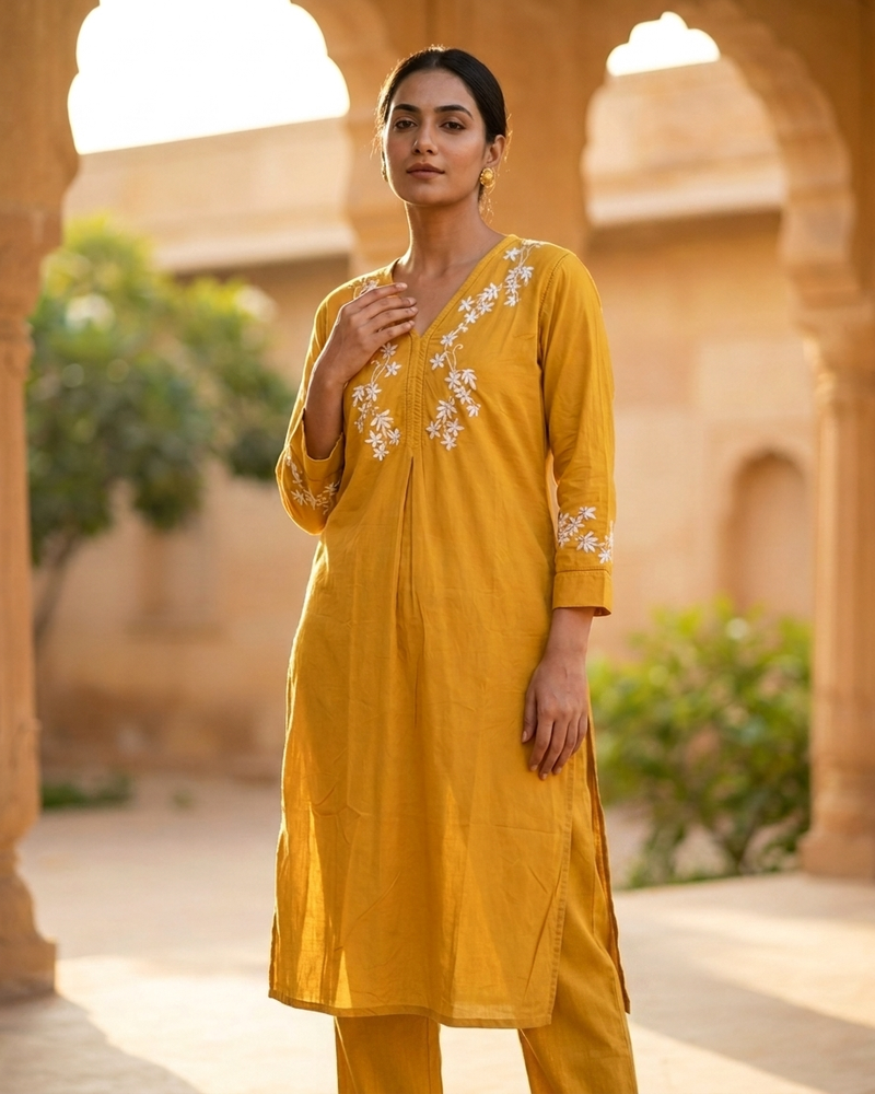 Yellow Readymade Cotton Co-ord Set
