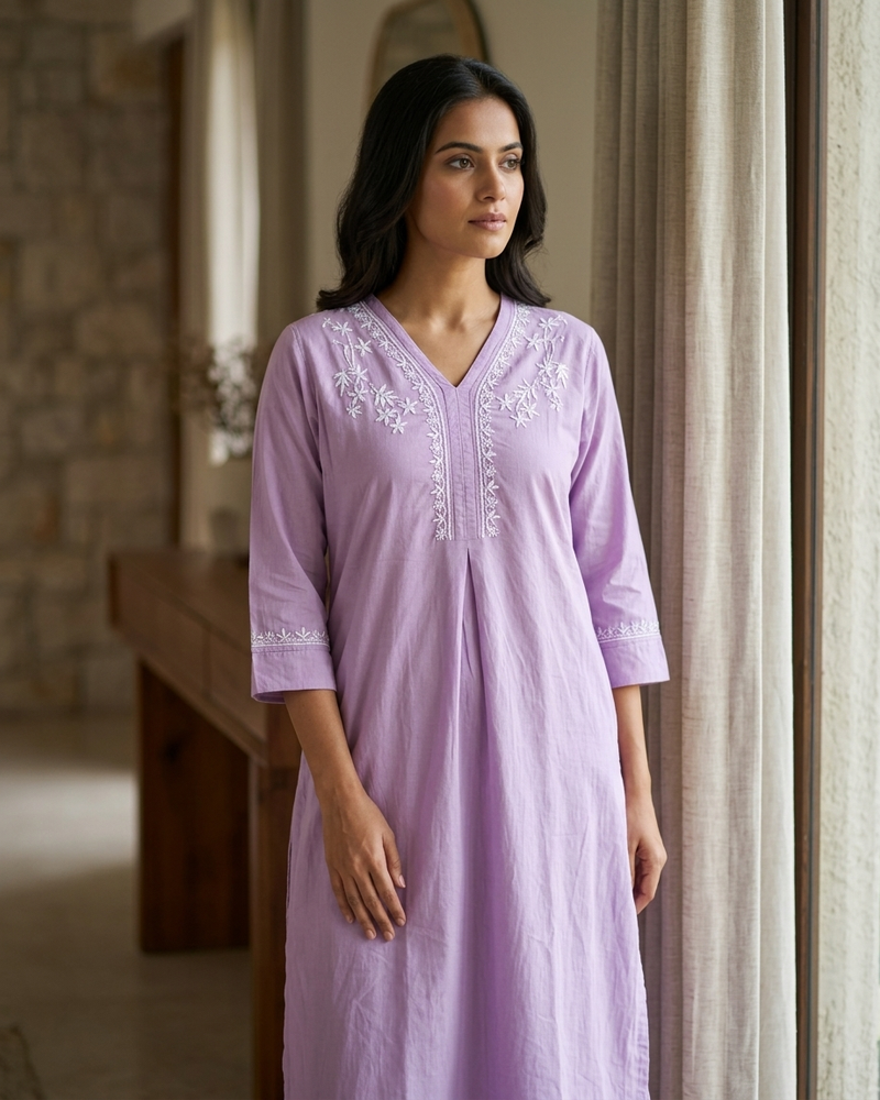 Purple Readymade Cotton Co-ord Set