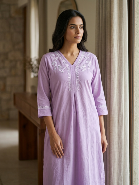 Purple Readymade Cotton Co-ord Set
