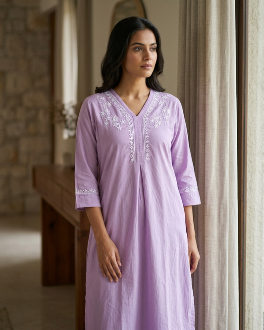 Purple Readymade Cotton Co-ord Set