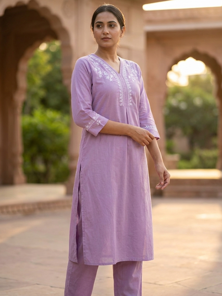Purple Readymade Cotton Co-ord Set
