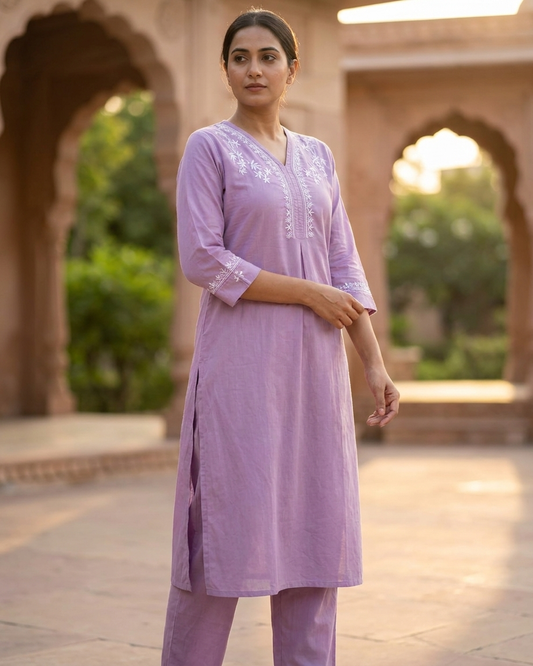 Purple Readymade Cotton Co-ord Set