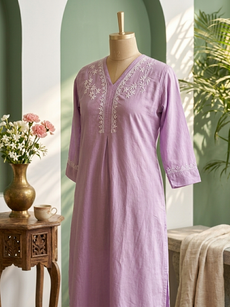 Purple Readymade Cotton Co-ord Set