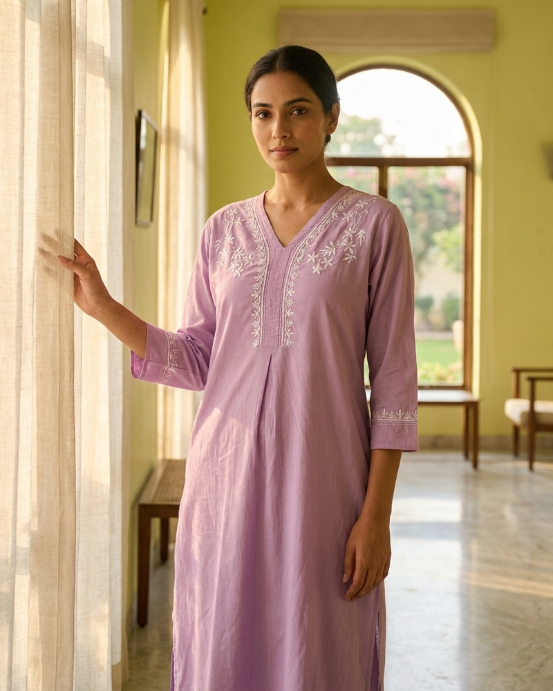 Purple Readymade Cotton Co-ord Set