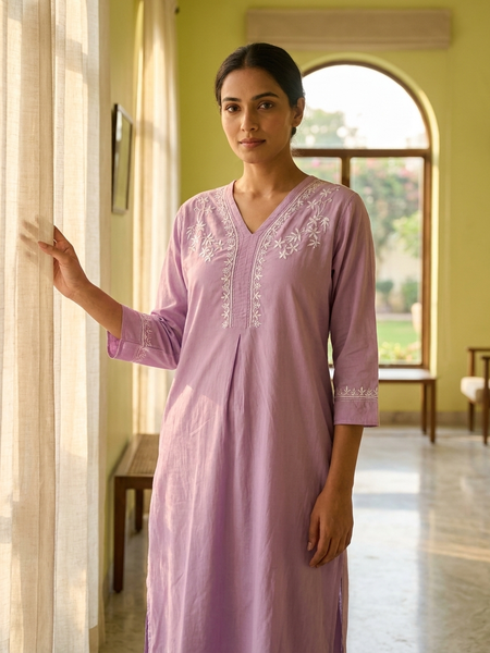 Purple Readymade Cotton Co-ord Set