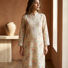 Readymade Divine Flora Crepe Yellow Kurta