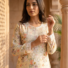 Readymade Divine Flora Crepe Yellow Kurta