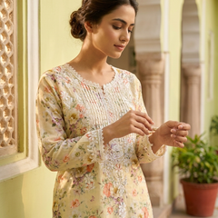 Readymade Divine Flora Crepe Yellow Kurta