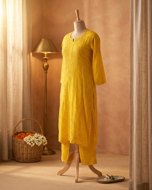 Chanderi Banarasi Butti Chikankari Co-ord Set