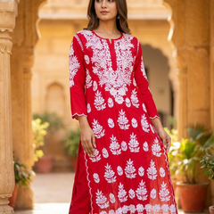 Modal Chikankari Red Co-ord Set