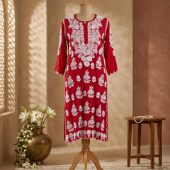 Modal Chikankari Red Co-ord Set