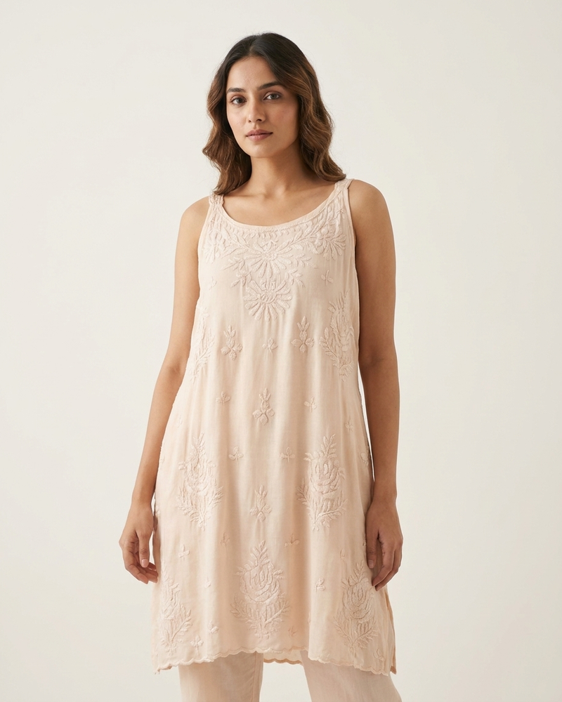 Royale Beige Muslin Sleeveless Kurta