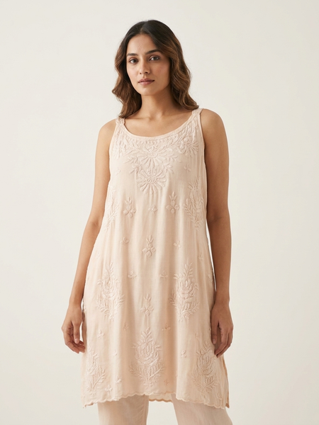 Royale Beige Muslin Sleeveless Kurta
