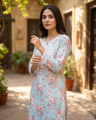 Readymade Divine Flora Crepe Blue Kurta