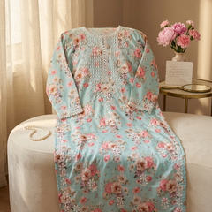 Readymade Divine Flora Crepe Blue Kurta