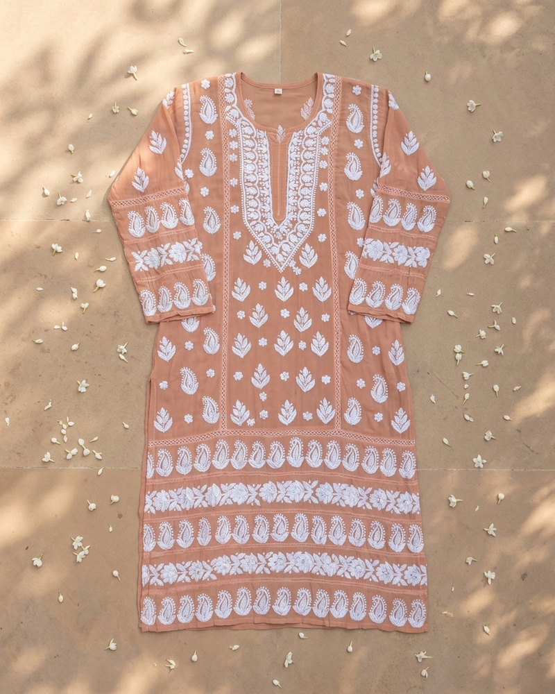 Viscose Georgette Long Kurta with Chikankari Work