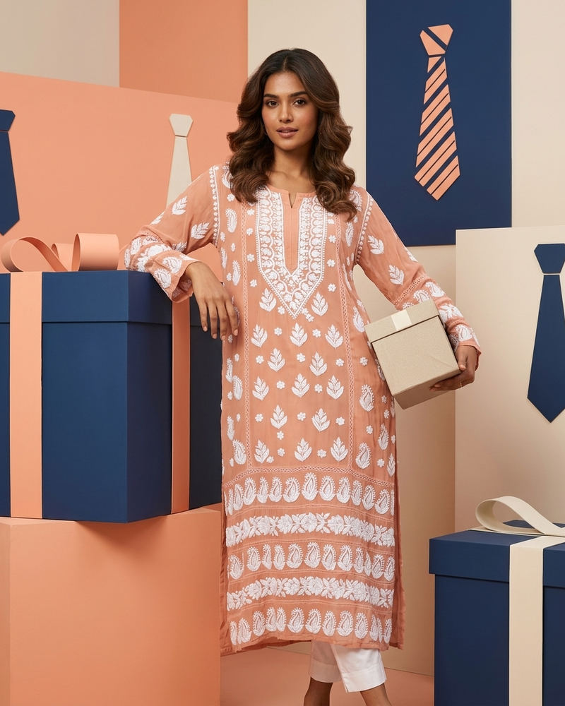 Viscose Georgette Long Kurta with Chikankari Work
