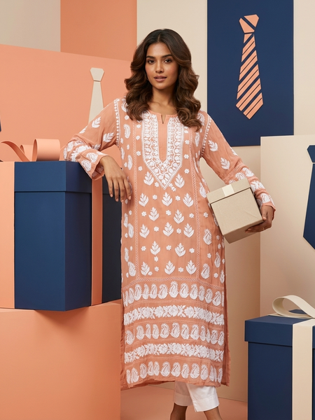 Viscose Georgette Long Kurta with Chikankari Work