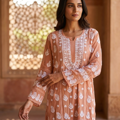 Viscose Georgette Long Kurta with Chikankari Work