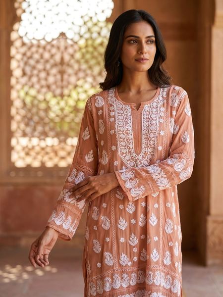 Viscose Georgette Long Kurta with Chikankari Work