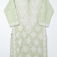Green Readymade Mulcotton Chikankari Kurta