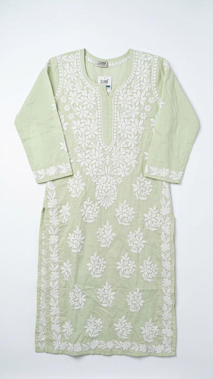 Green Readymade Mulcotton Chikankari Kurta