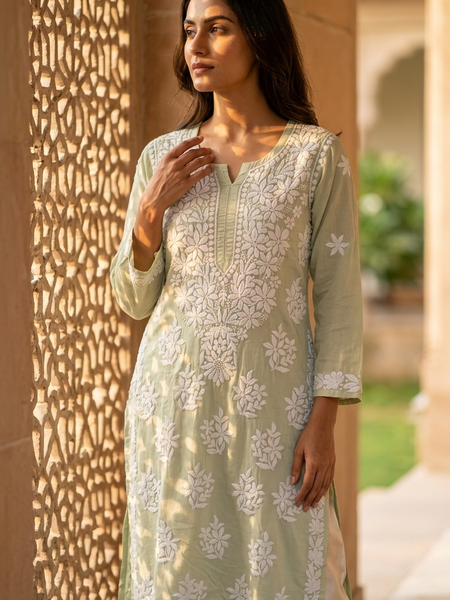 Yellow Readymade Mulcotton Chikankari Kurta