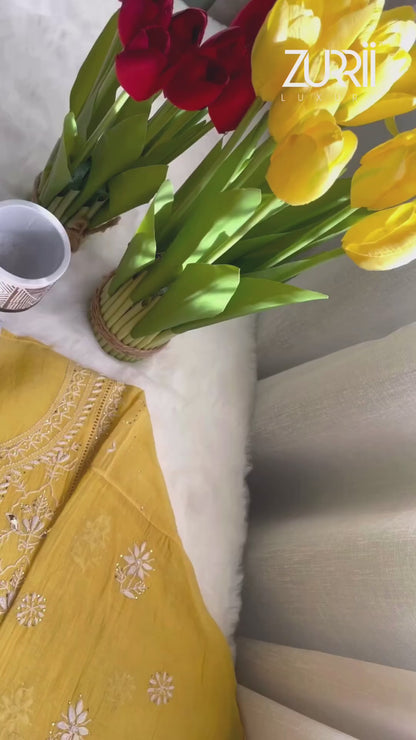 Pantone Minion Yellow Chikankari Suit Set