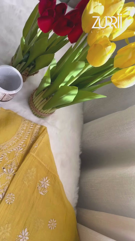 Pantone Minion Yellow Chikankari Suit Set
