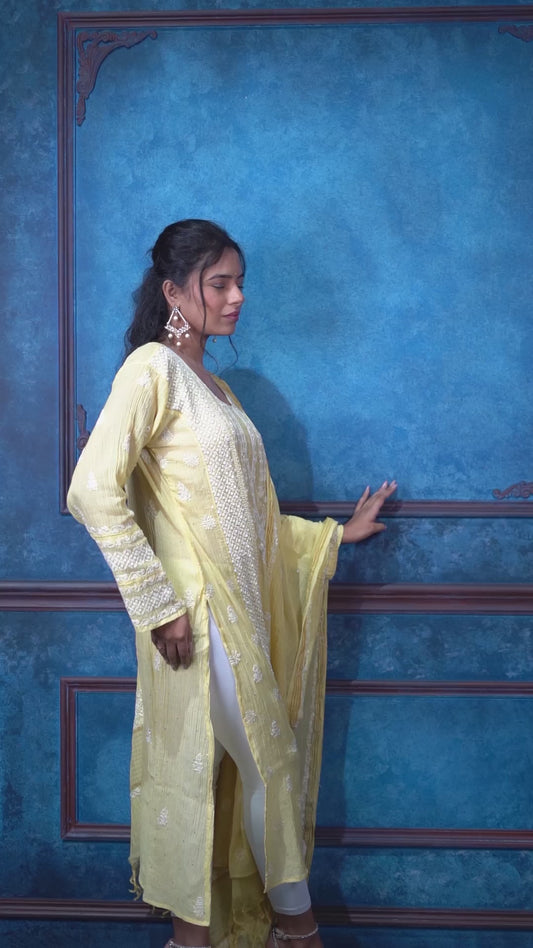 Yellow Pearl Work Mulchanderi Suit