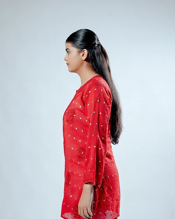 Heritage Scarlet Chanderi Short Kurti