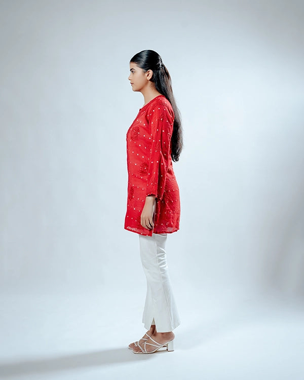 Heritage Scarlet Chanderi Short Kurti