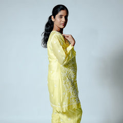 Yellow Muslin Co-ord Set With Ghaspatti chikankari work