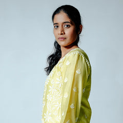 Yellow Muslin Co-ord Set With Ghaspatti chikankari work
