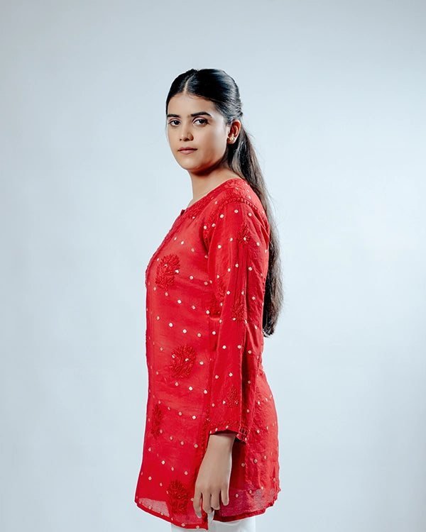 Heritage Scarlet Chanderi Short Kurti