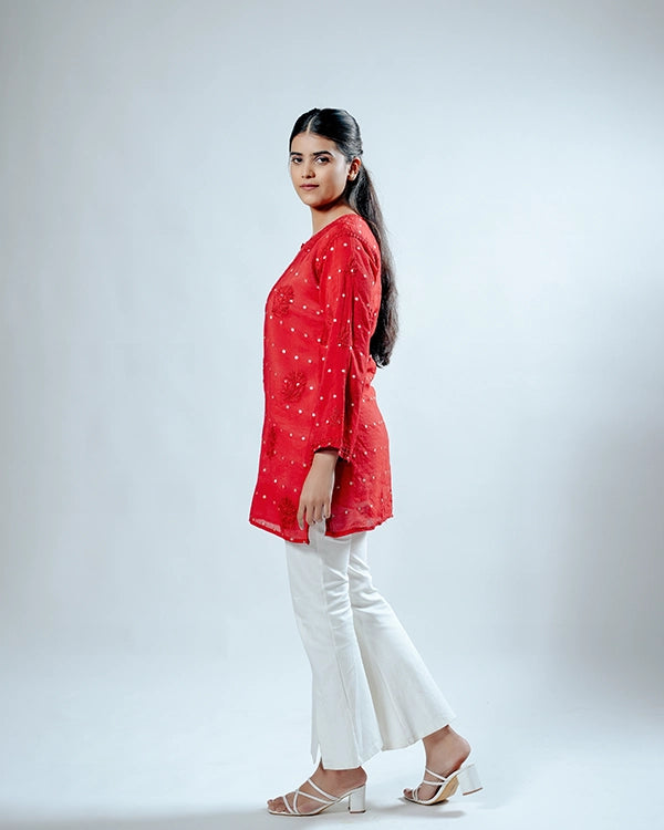 Heritage Scarlet Chanderi Short Kurti
